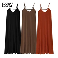 BSAY Dress for Women Fashion Summer New 2025 Solid Fold Backless Sling Sleeveless Midi Dresses Chic Female French Evening