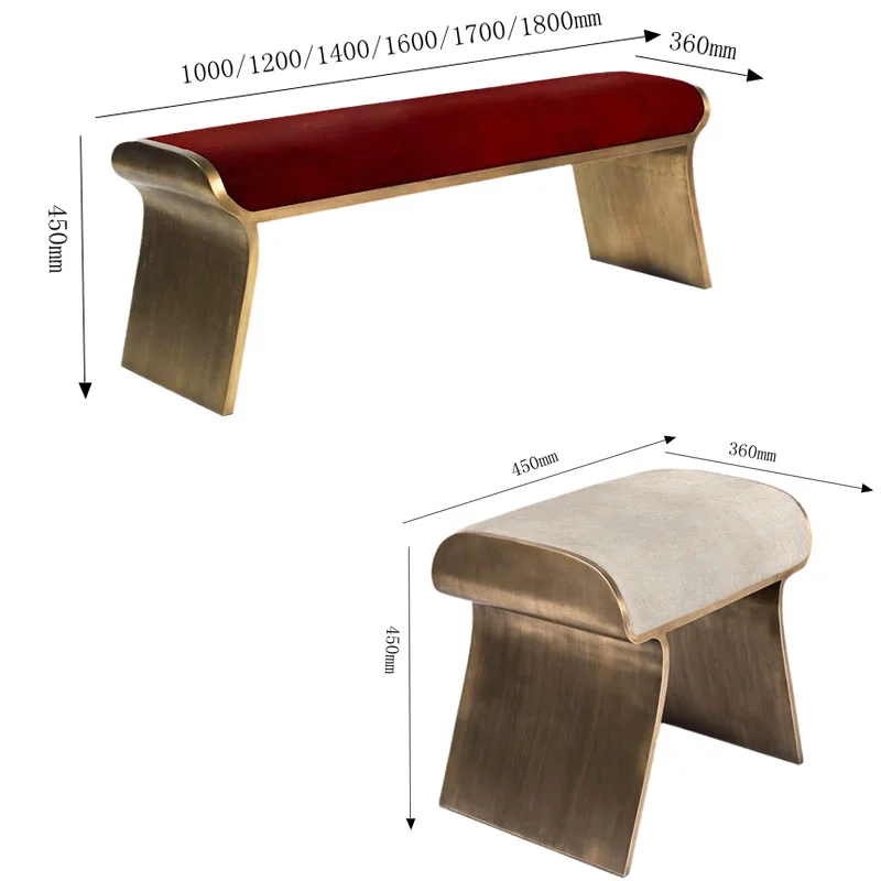 Nordic Metal Stools for Van Chair Hallway Ottoman Soft Leather Light Luxury Casual Household Footstool for Living Room Hotel