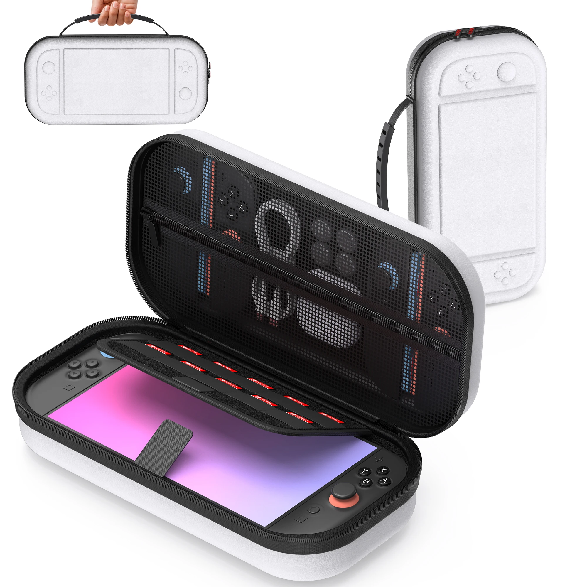 Large Capacity Portable PU Hard Travel Case with Accessory and Game Card Pockets