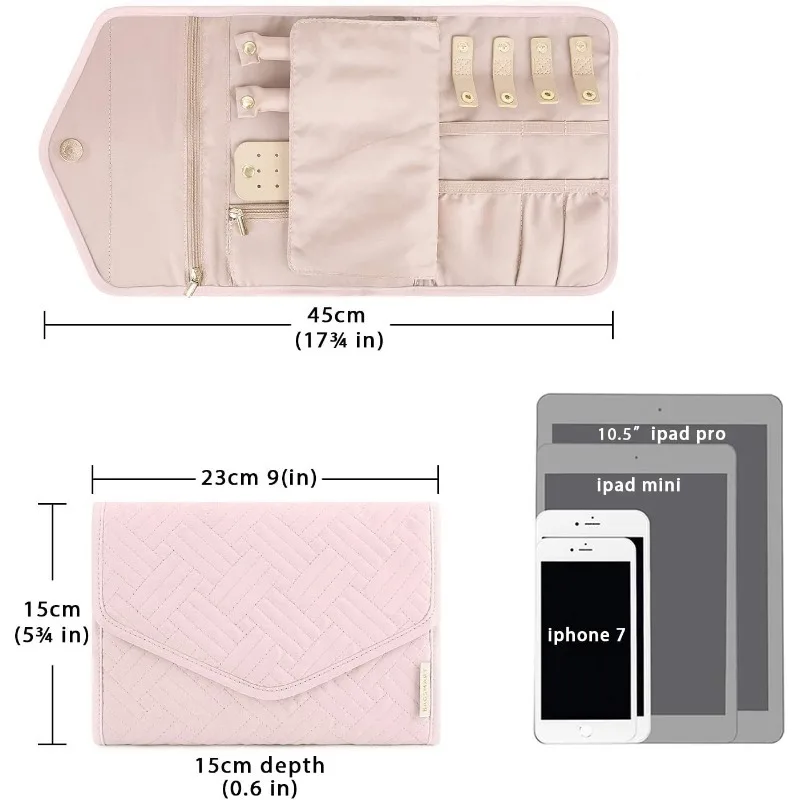 Foldable Roll Jewelry Case Travel Jewelry Organizer Portable for Journey Earrings Rings Diamond Necklaces Brooches Storage Bag