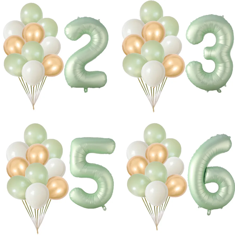 15pcsGiant40inchOliveGreenNumberBalloonAvocadoGreenLatexBalloon09DigitalBall