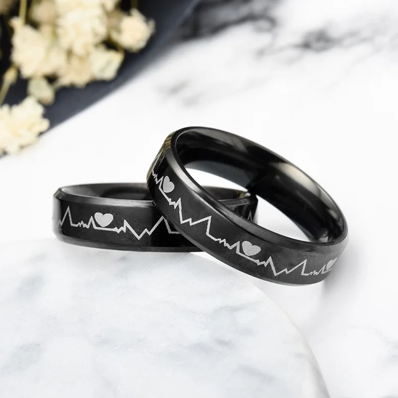 Fashion Titanium Steel ECG Love Couple Ring Korean Simple Trend Youth Boy Girl Heart Rings Jewelry Accessories Gifts 5