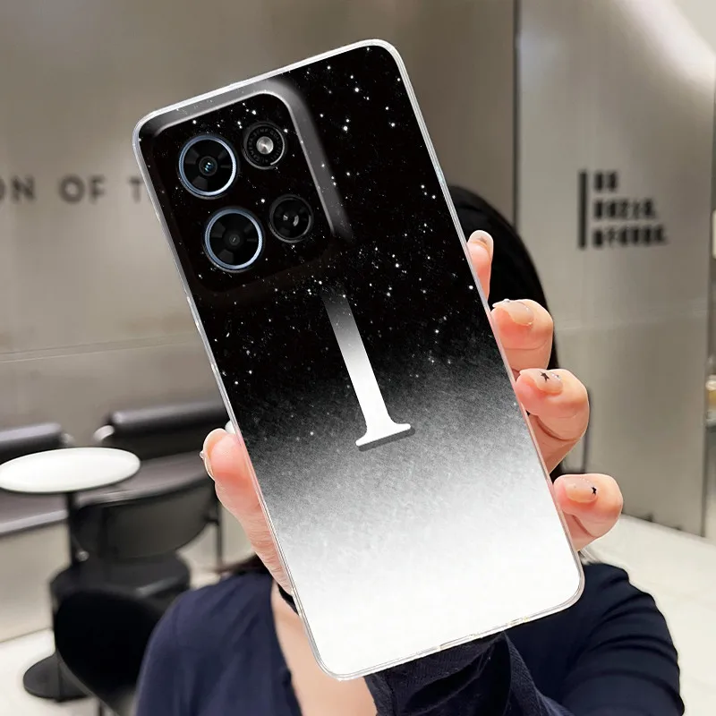 Luxury Elegant Letter Clear Soft TPU Silicone Shockproof Back Cover Phone Case