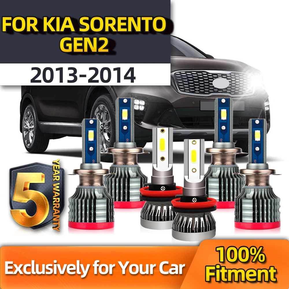 

TEENRAM 6x LED Kit White For Kia Sorento Gen2 Car Lamp 6000K Lighting Range High Beam H7 Low Beam H7 Fog Lamp H8 Year 2013 2014