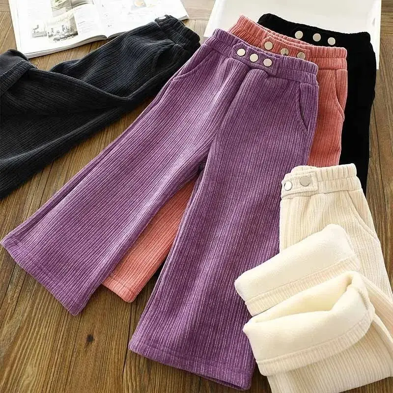 Autumn Winter Girls Fashion Thicken Warm Fleece Pant Baby Kids Children Casual Trousers 110-160cm