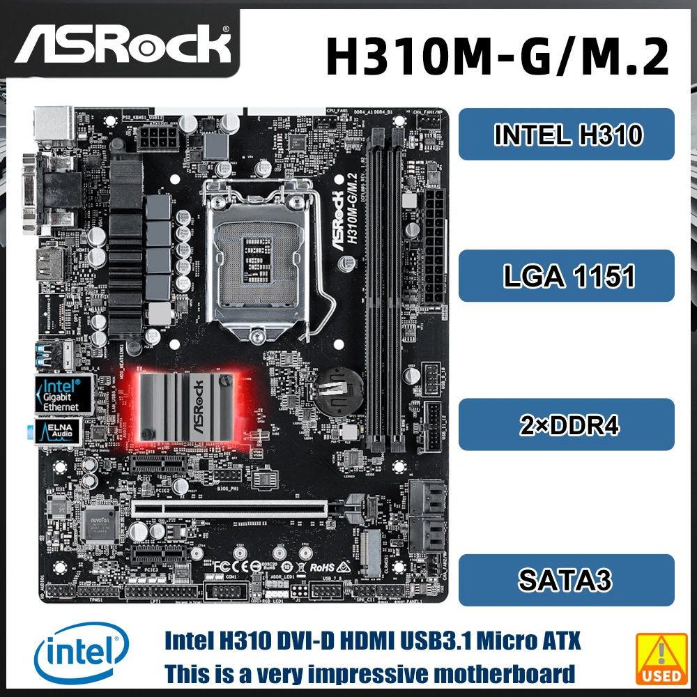 ASRock H310M-G/M.2 마더보드 1151 인텔 H310 DDR4 2666, 32GB NVMe SSD, i7-9700F i5-9400F i3-8300 i7-8700 i9-9900K