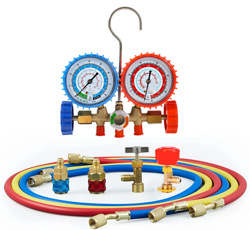 Strumento Per Il Condizionamento Dell'Aria R134A Ricarica Del Gas Refrigerante Set Di Manometri Per Collettore Ac Tools Condizionatore D'Aria R134A Tu