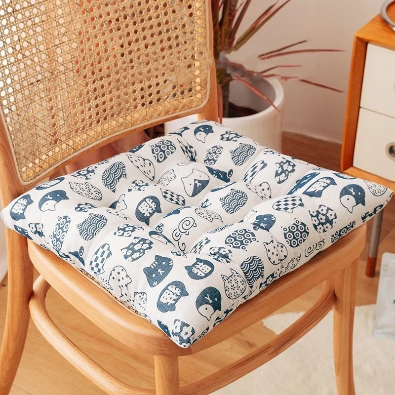 Small Fresh Printing Pattern Square Flax Seat Pad Living Room Tatami Outdoor Mat Office Dormitory Thicken Non-slip Chair Cushion