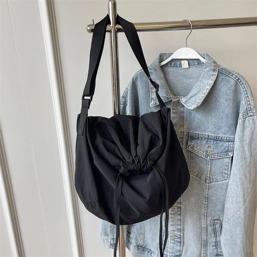 Women Simple Crossbody Bag Large Capacity Drawstring Sling Bag Adjustable Strap Lightweight Shopping Bag Female Travel Bag