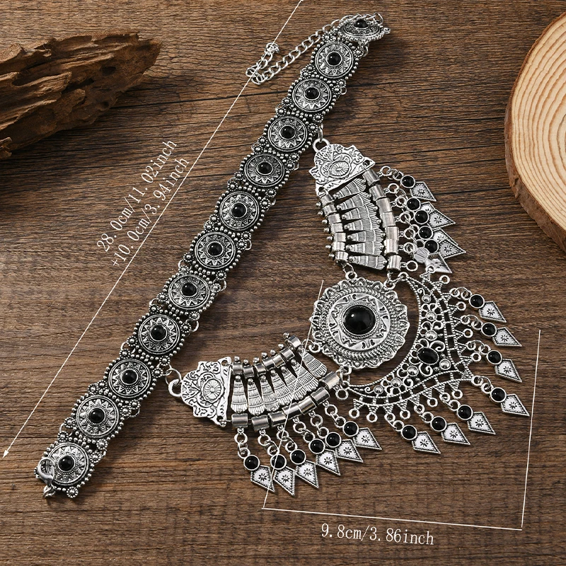 Layered Bohemian Statement Necklace Women's Fashion Retro Teardrop Tassel Collar Jewelry for Casual Matching & Party Styling 5