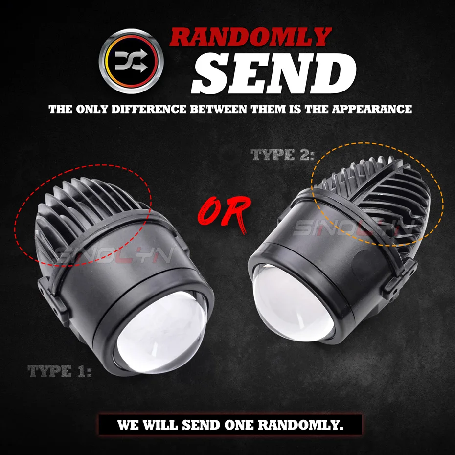 Sinolyn lampu kabut LED Bi inci, proyektor lensa kabut 6000K