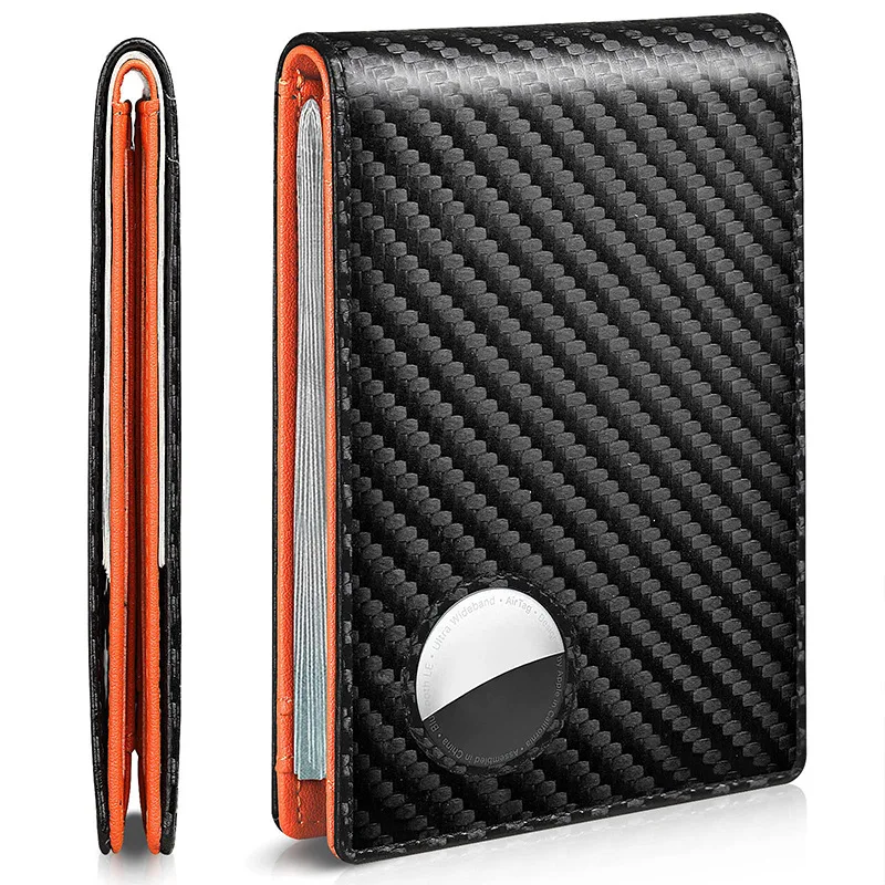 Carbon Fiber Leather Wallet Men Airtag Wallets Purse Credit Card Holder for Air Tag