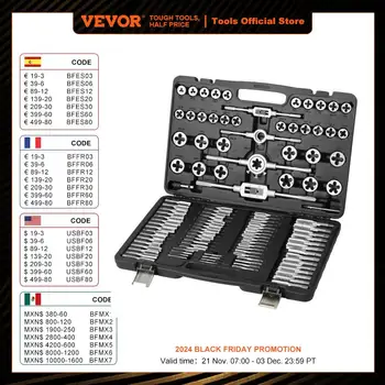 VEVOR Tap and Die Set 40PCs 60PCs 80PCs 110/116PCs Metric or SAE Standard Bearing Steel Taps and Dies Essential Threading Tool 1