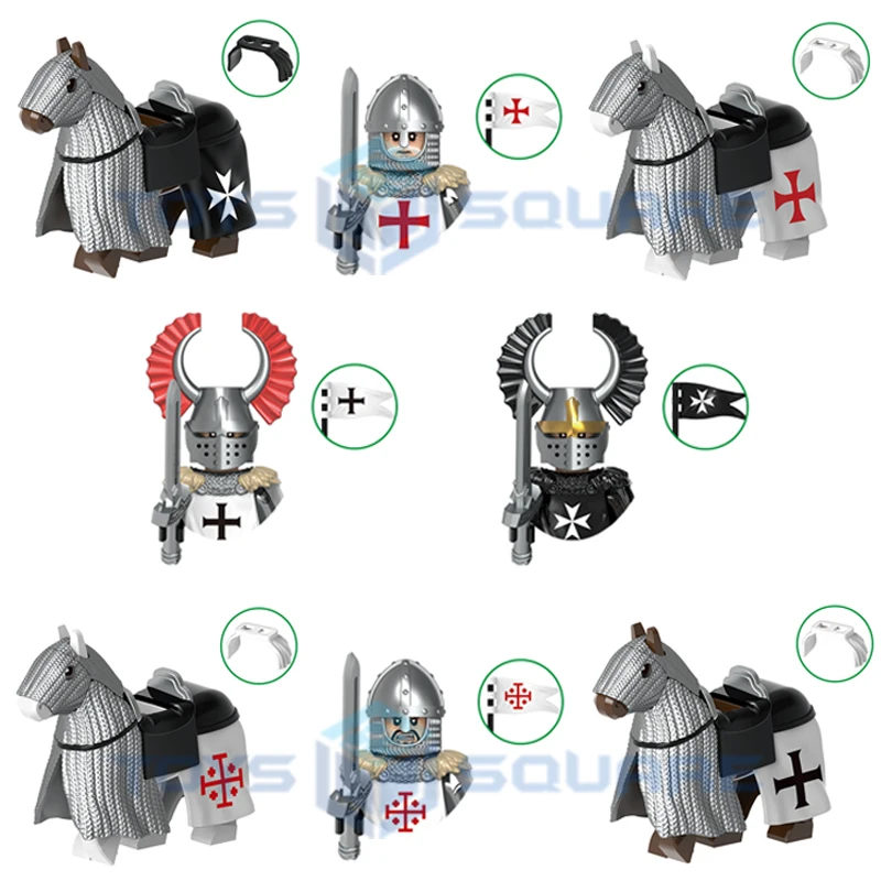 

The Medieval Teutonic Knights Templar Holy Sepulchre Hospitaller War Horse Model Blocks MOC Bricks Set Gifts Toys G0128