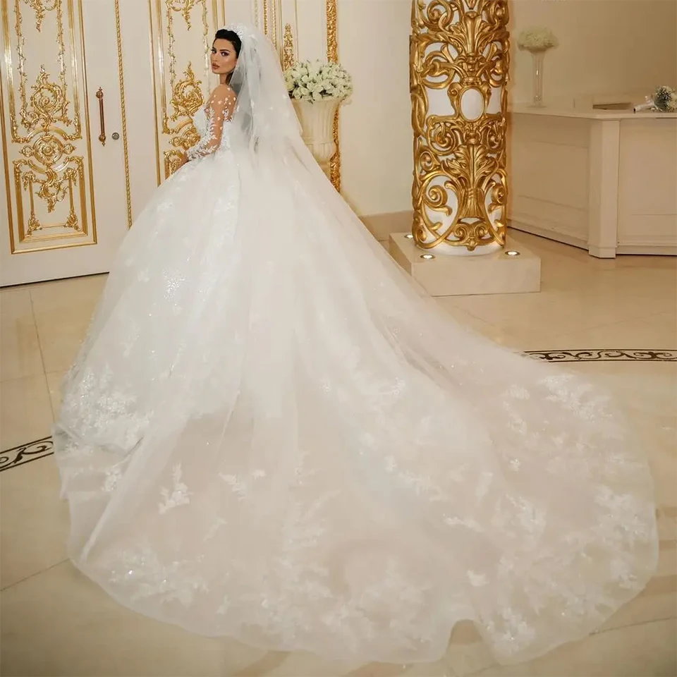 Maßgeschneiderte Luxus-Prinzessinnen-Ballkleider Hochzeitskleider 2026 Dubai Glitzer Pailletten Spitzenapplikationen Brautkleider Vestidos De Novia – Detail 4