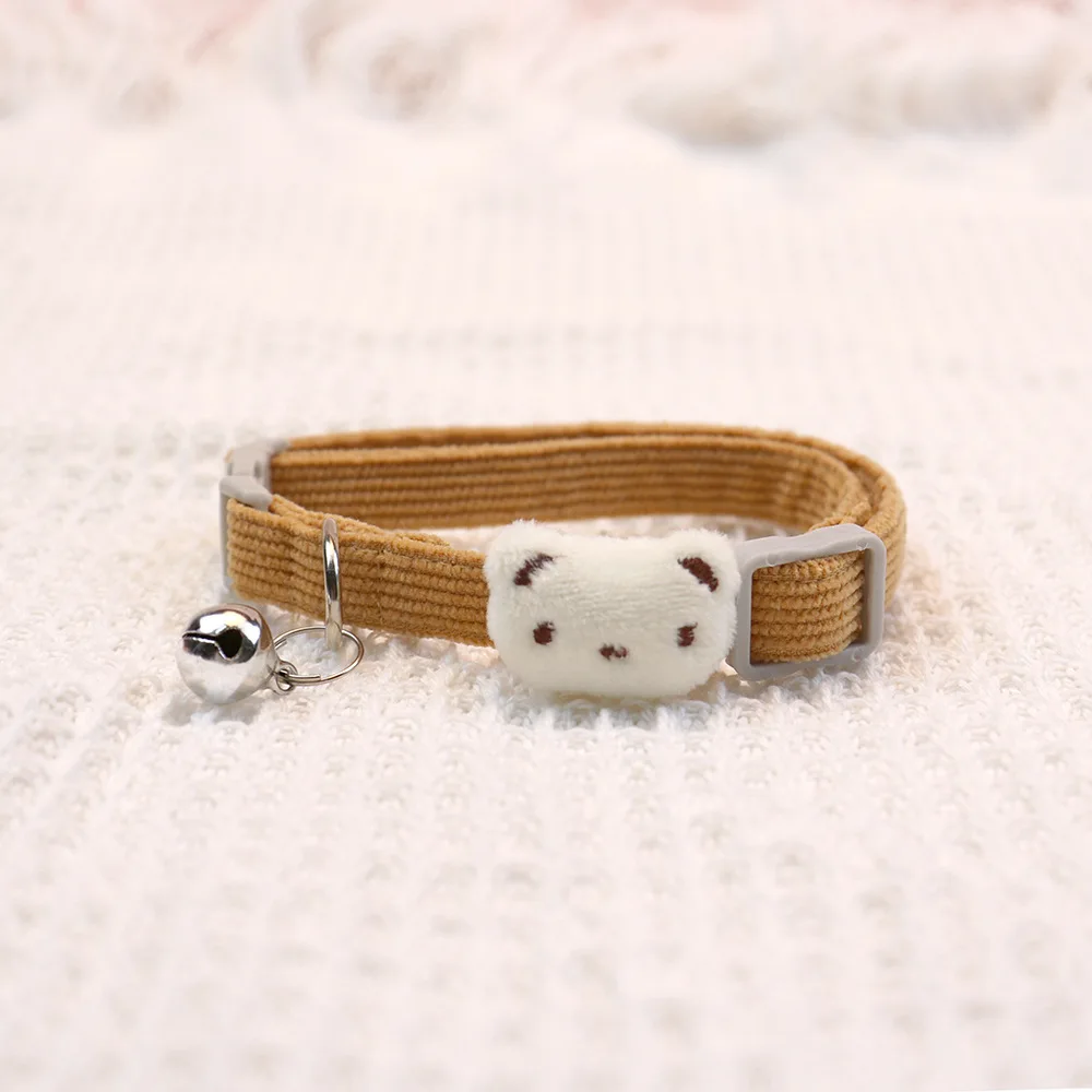 Pet Adjustable Corduroy Cartoon Cat collar Breakaway Cute Neck Collar with Bell for Small Dogs Puppy Kitten Ornaments Things 5