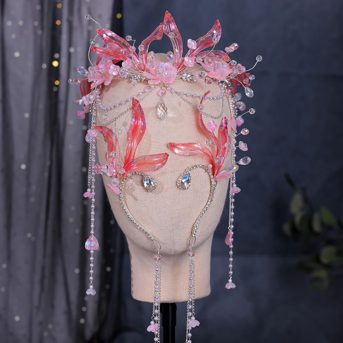 Exotic Mermaid Princess Hairband Crown Ancient Hanfu Bride Headdress Purple Green Red Fairy Tale Style Forehead Decoration