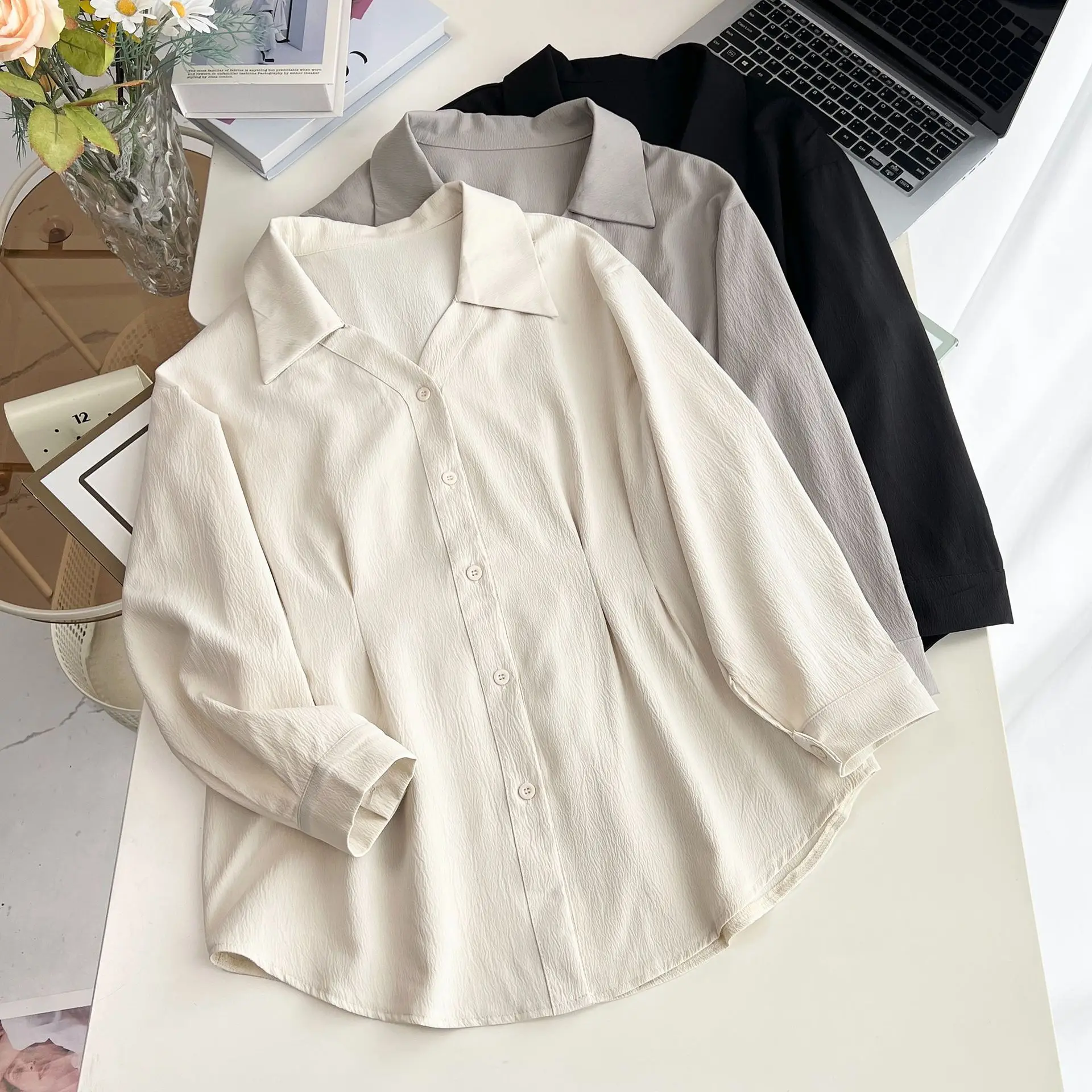 XXXXL Fashion Plus Size Women's Blouses 2025 Autumn New waist-cinching Long Sleeved Casual Shirt 7460