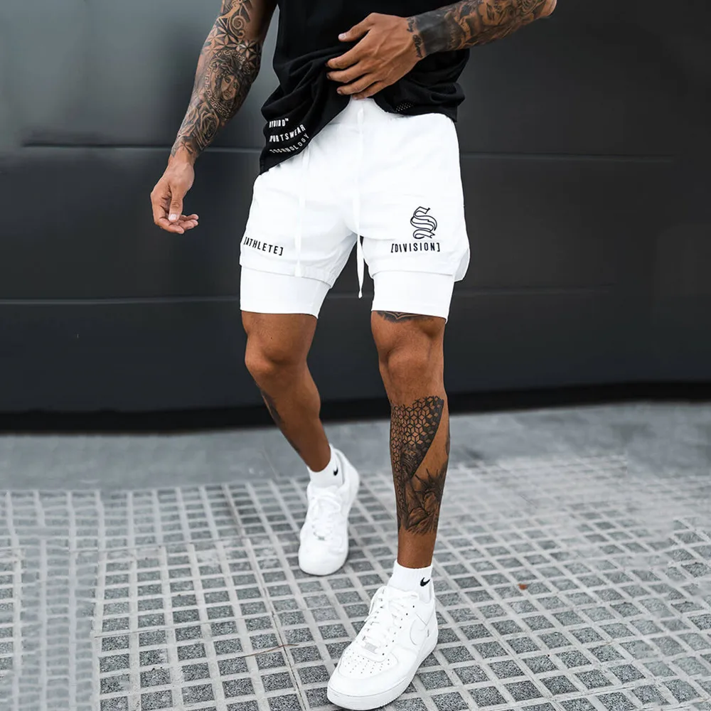 Black White 2 In 1 Sport Running Mesh 