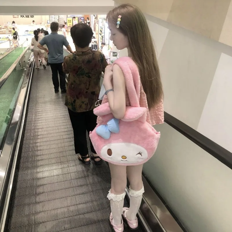 MBTI Y2k Melody Womens Shoulder Bag Plush Fluffy Cute Cartoon Original College Style Pink Backpack Casual Japanese Fashion Bag