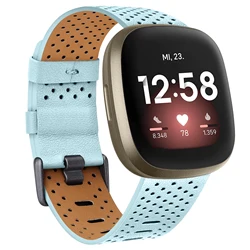 Breathable Leather Watch Strap - Premium Smartwatch Replacement Band - Size S (Sky Blue)