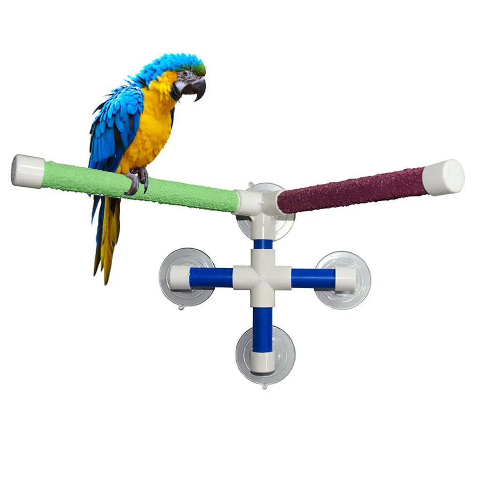 Zuignappen Huisdier Vogels Papegaaien Baden Douche Staande Platform Bar Dual Stok Poot Slijpen Beugel Station Interessante Zitstokken