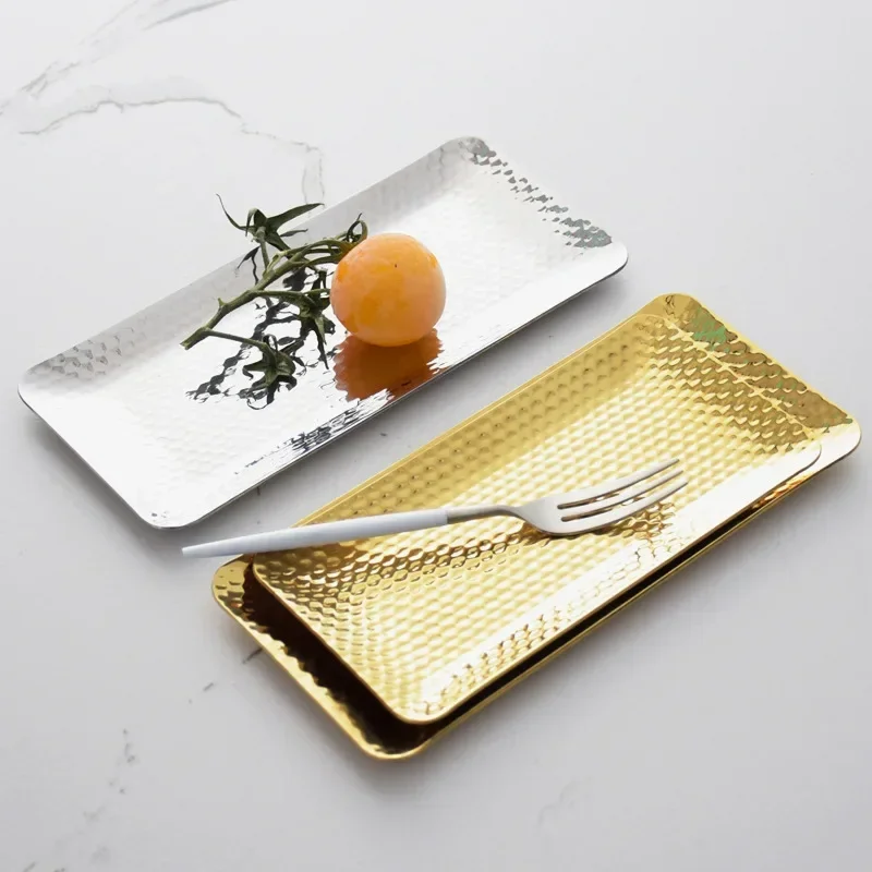 Jewelry Storage Tray Stainless Steel Towel Plate Salad Cosmetics Decorative Gold Dessert Fruit Dinner Dish