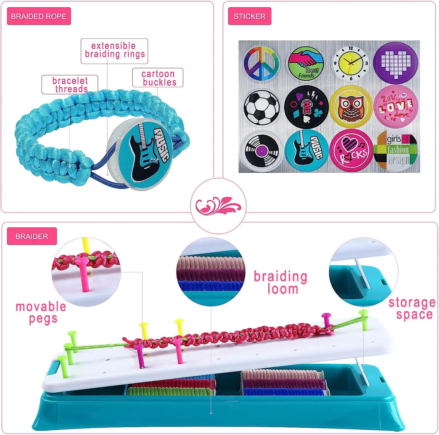 Friendship Bracelet Making Kit for Girls, DIY Friendship Bracelet Maker Set  Include Braide Loom, Adjustable Pegs, Stickers - AliExpress