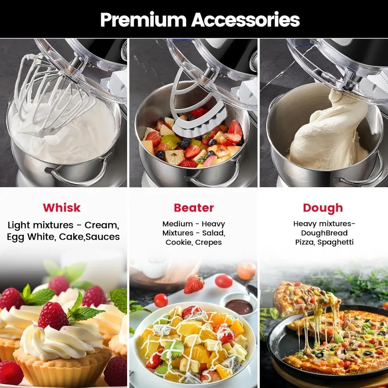 HAUSWIRT Electric Stand Mixer, LED Household Stand Mixers, 5.3QT Electric Food Mixer Stand, 11Speeds 3-IN-1 Kitchen Stand Up 5