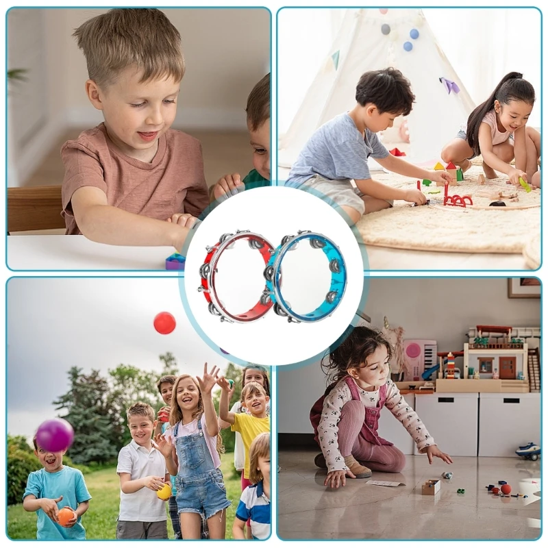 

Round Shaped Hand Held Tambourine with Double Row Musical Instrument Hand Held Percussion Drum Tambourine Toy E56D