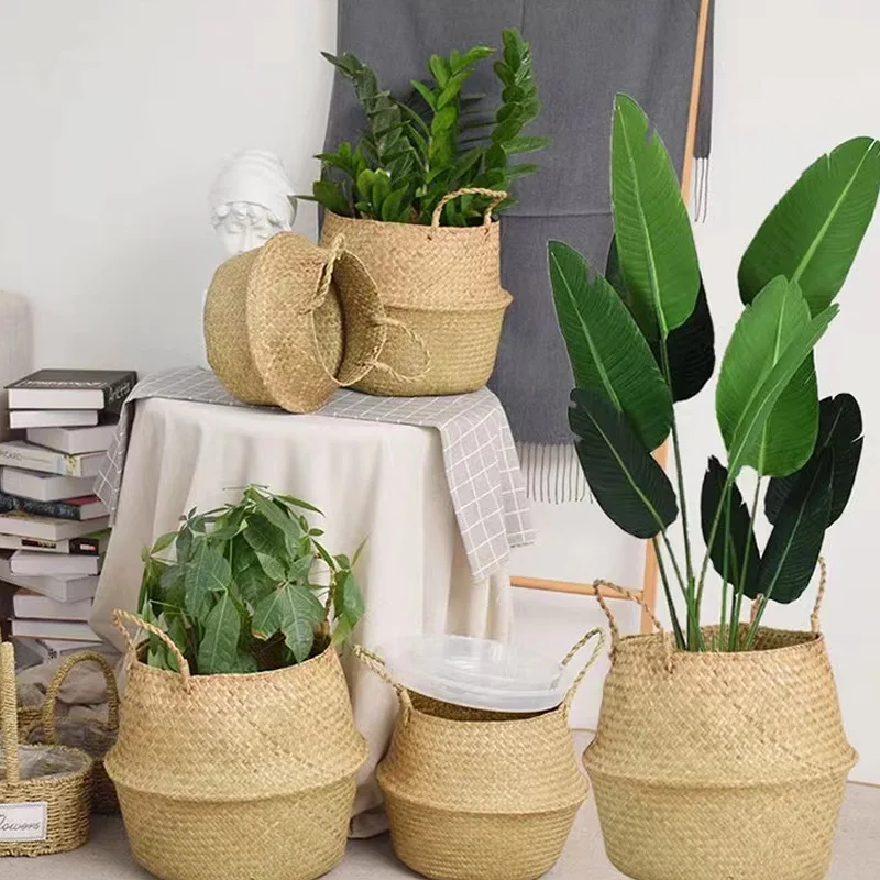 Hand Woven Circular Flower Vases, Bamboo Baskets, Home Ornaments, Plant Decorations, Straw Woven Hand-held Flower Pots