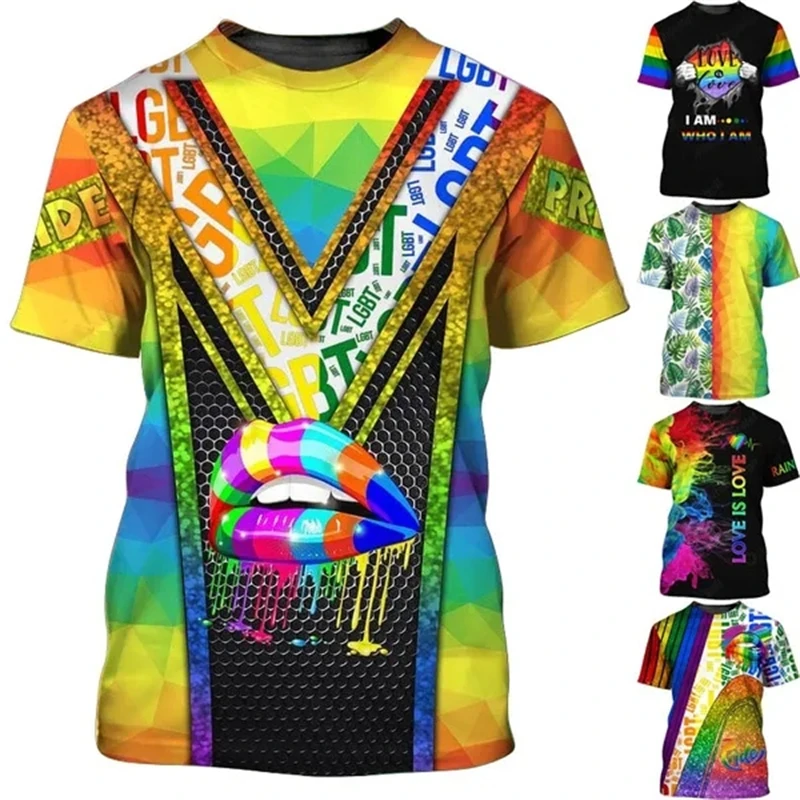

Summer New Top Rainbow Flag 3D Printing T-shirt Fashion Lesbians Gay Street Casual Short-sleeved T Shirt For Men Women Tees Top