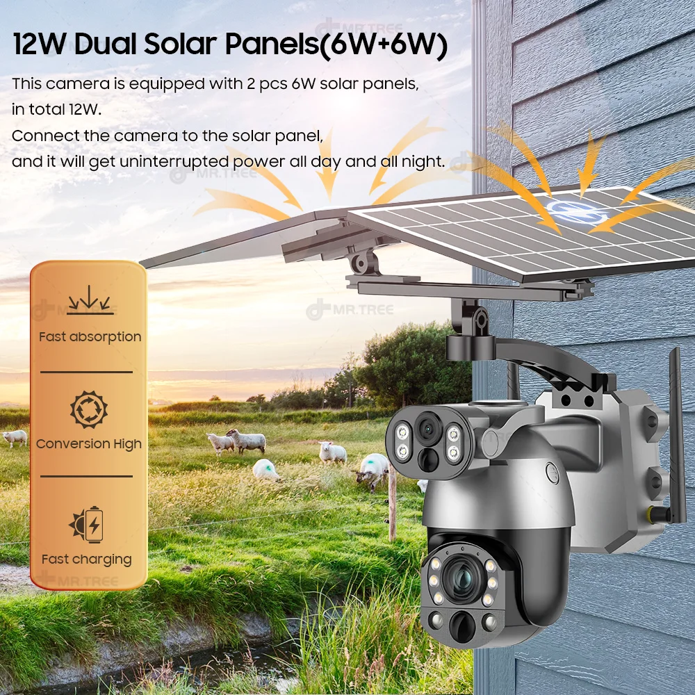 4K 50X Optical Zoom Dual Lens Solar Camera 10MP 4G Sim Card PTZ Surveillance WIFI Outdoor Security Humanoid Tracking CCTV IP Cam 3