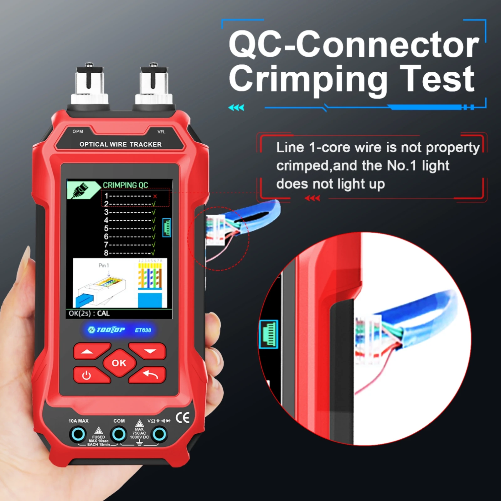 TOOLTOP ET638 4 in 1 Network Cable Tester Optical Power Meter PoE LAN Test 60000 Counts Digital Multimeter Line Finder Tools 3
