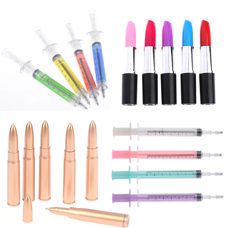 

1/2Pcs Needle Tube Syringe Lipstick BallPoint /Gel Pen Novelty Gift Student Stationery School Office Supplies
