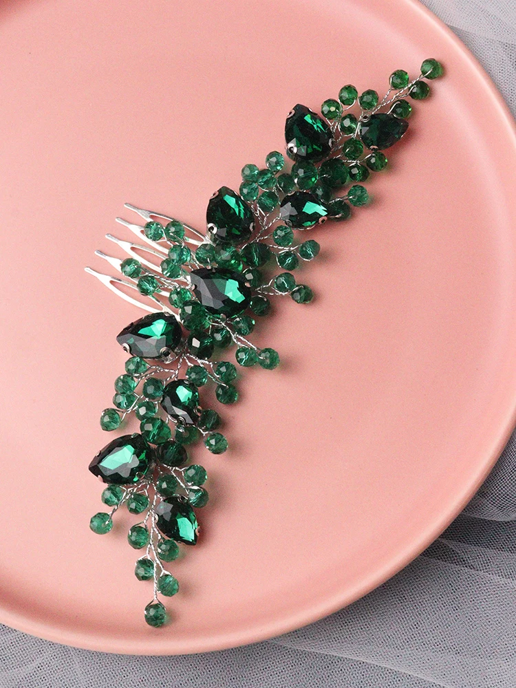 Hair Accessories Bridal Hair Accessories Green Rhinestone Bride Hair Comb Crystal Wedding Head Jewelry Bridal Hair Accessories for Women and Girls Bridesmaid Gift