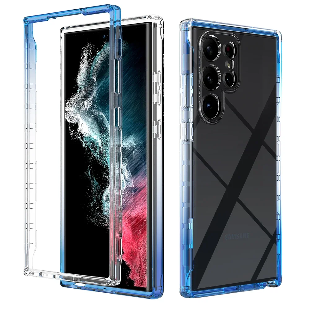 thumbnail image 1 of Transparent Gradient Rugged Armor Shockproof Case For Samsung Galaxy S22 S23 S24 Ultra S21 S20 FE S10 Note 9 10 20 Back Cover, 1 of 5