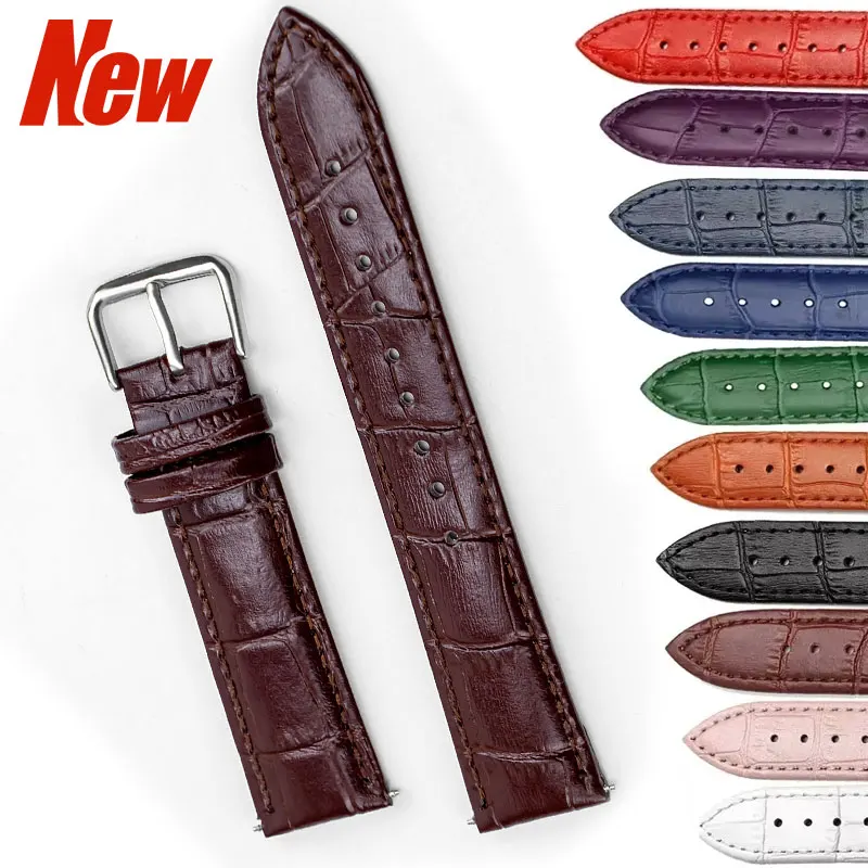 Luxury Genuine Leather Watchband with Steel Pin Buckle - High Quality Wrist Strap Bracelet