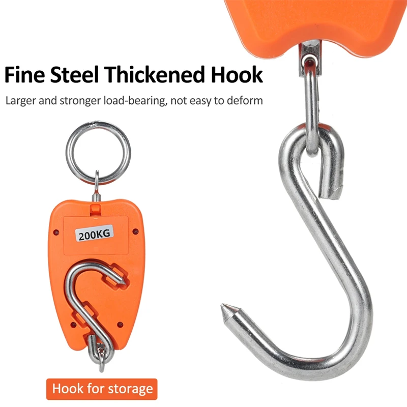 Hanging Scale 200KG Digital Crane Scales Industrial Hanging Scale Heavy Duty Hanging Hook Handheld Scales Stainless Steel Electronic Weighing