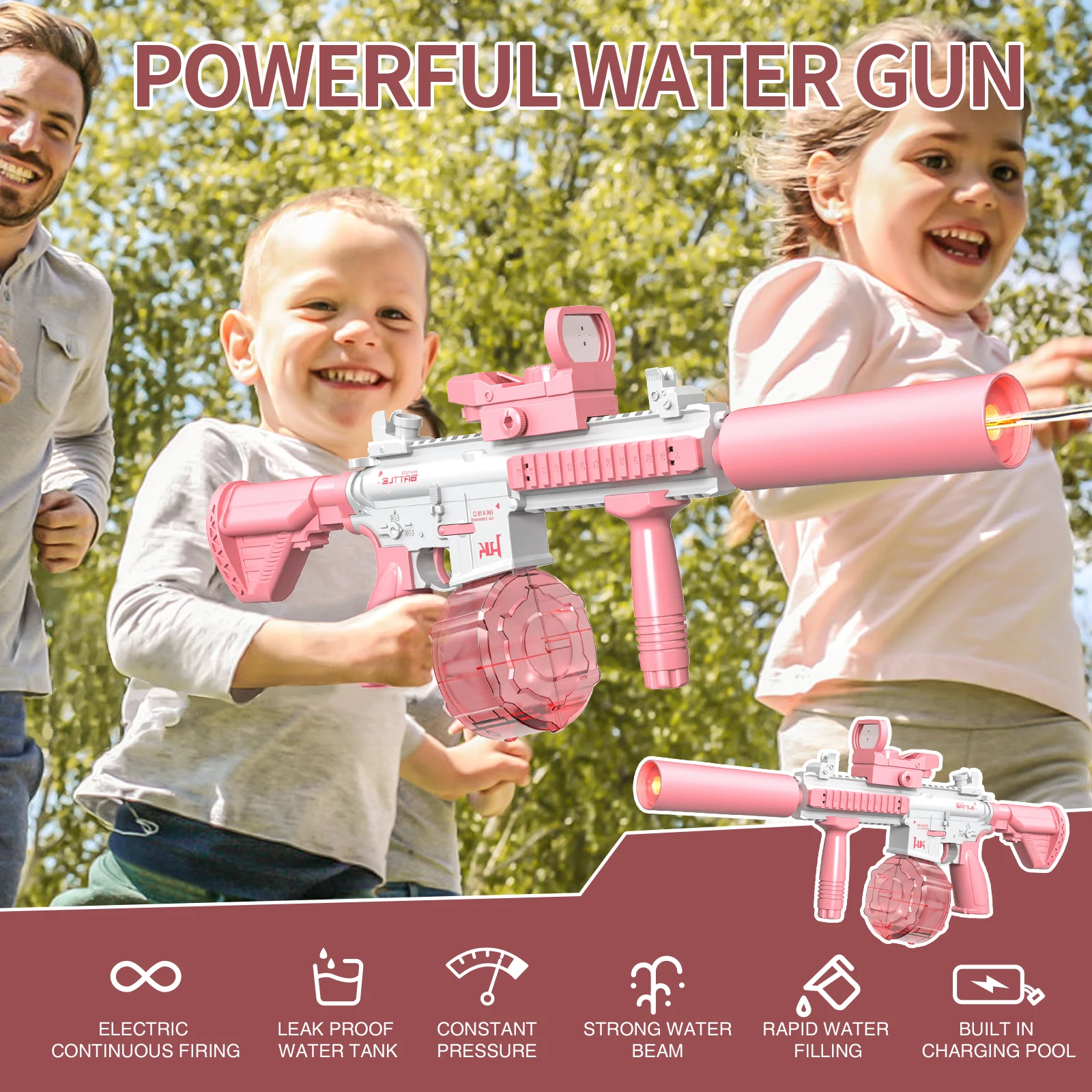 New M416 Second Water Gun Spitfire version Automatic Electric Repeating Muzzle Flash Water Gun Blue Pink Children's Outdoor Toys 4