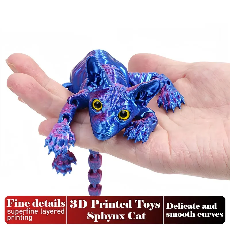 Realistic Multi-Joint Movable Cat Figurine - 3D Printed Desk Decor and Gift Toy