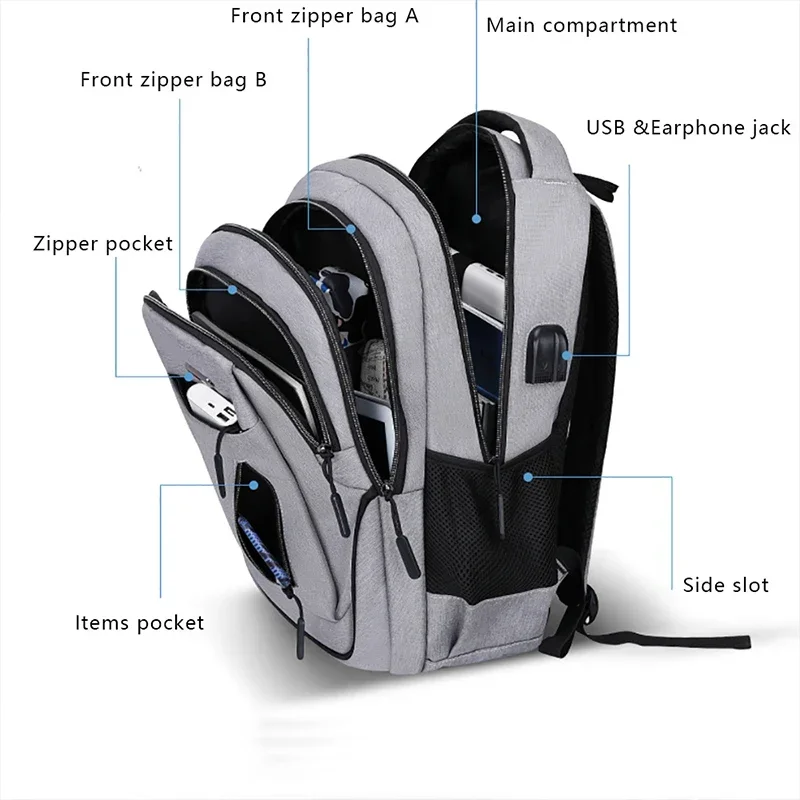 Laptop Backpack School Bag Men Large Capacity Backpack 15.6 Oxford Black Solid High School Bags Teen College Boy Gril Student