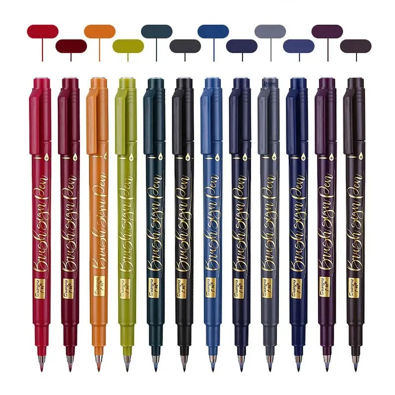 12PCS/Set Retro Calligraphy Pen Brush Markers Signature Lettering Fine Liner Pen Art Marker rawing Manga coloring Design Sketch 1