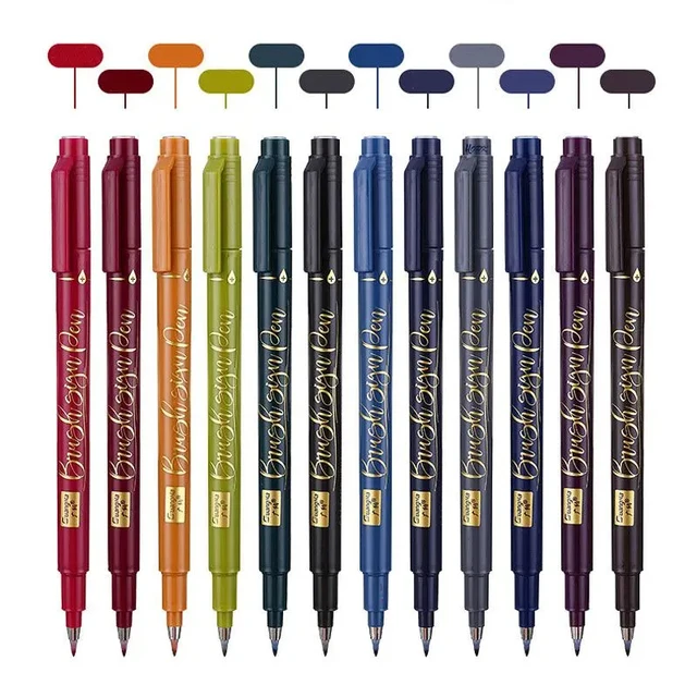 12PCS/Set Retro Calligraphy Pen Brush Markers Signature Lettering Fine Liner Pen Art Marker rawing Manga coloring Design Sketch 1