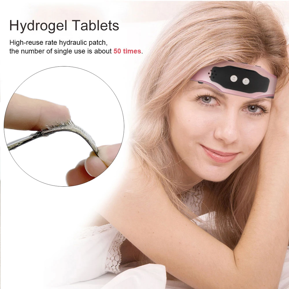 Personal Health Care, Replacement Electrode Pads (Migraine device) Physical Therapy, Safe and Away from drugs woman in deep sleeping with the application device shown on a smiling woman but not included
