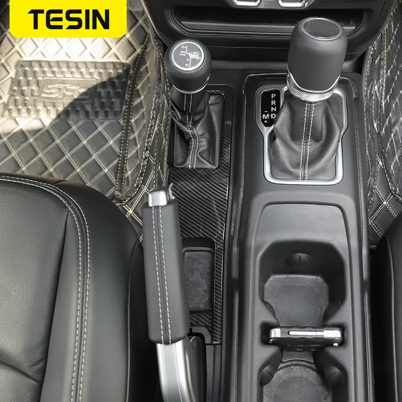 TESIN 자동차 4WD 기어 시프트 패널 장식 커버 Jeep Wrangler JL 2018+ Jeep Gladiator JT 2018+ 인테리어 액세서리