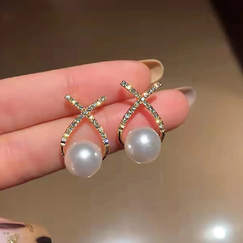 1Pair Irregular Round Pearl Earrings for Girls, Trendy Personality Hoop Earrings with High Level Design for Matching Outfit,one-size