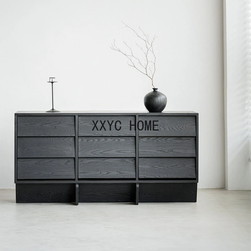 

Wind Black Chest of Drawers Ash Wood Mid-Ancient Sideboard Cabinet Solid Wood Storage Locker Entrance Cabinet furniture