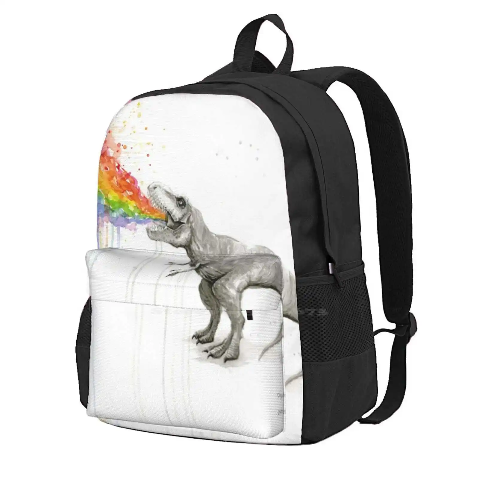 

T-Rex Rainbow Puke New Arrivals Unisex Bags Student Bag Backpack T Rex Funny Colorful Whimsical Animal Rainbow Watercolor
