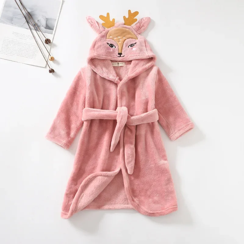 Warm Children Flannel Pajamas Boys Deer Robe Winter Christmas Kids Bathrobe Baby Girl Homewear Child Sleepwear 2-8Year